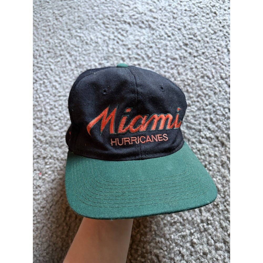 The Vintage Miami Hurricanes NCAA Snapback Cap Hat  Black Green Team Logo